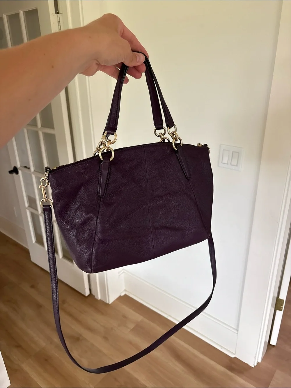 Coach Mini Satchel Kelsey Plum Leather Tote with Gold Chain Handles